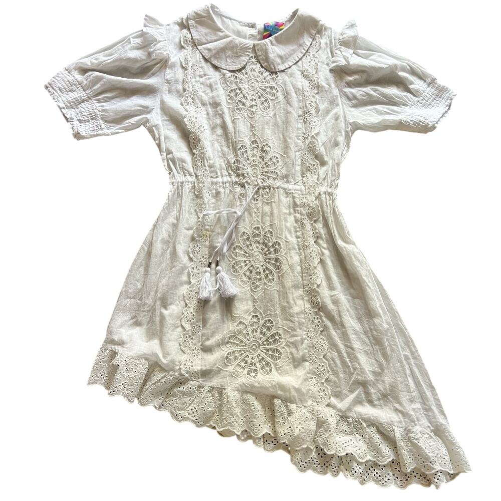 Beatnik Philosophy White Crochet Lace Mini Asymmetrical Dress size L NEW No Tags